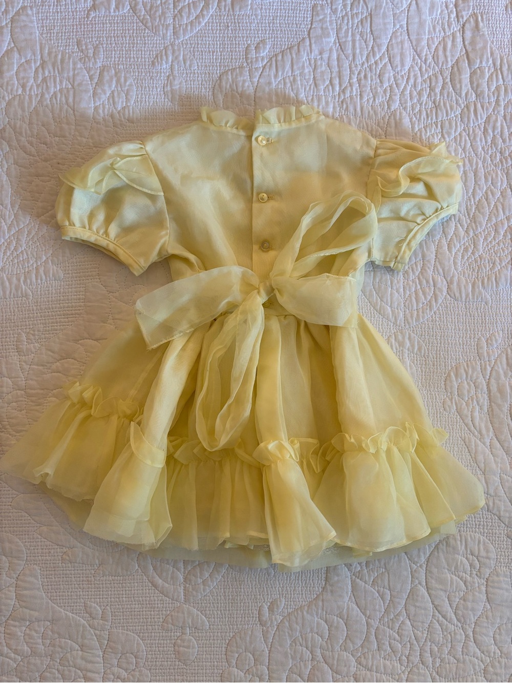 Vintage Yellow Ruffle Puff-Sleeve Organza Dress - Picture 2 of 3